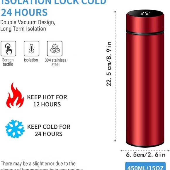 Steel Vacuum Flask,Travel Mug with Smart LCD Touch Screen, Keep Hot Or Cold(Any - Picture 15 of 16